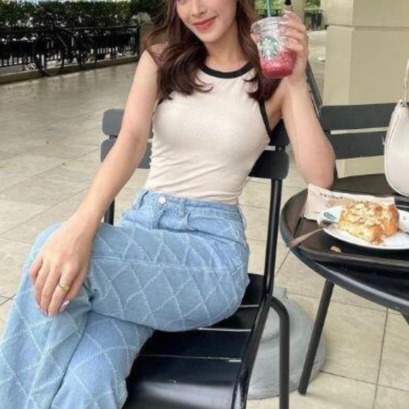 Contrast Crop Tank Top Cream XS NEW - Picture 5 of 5